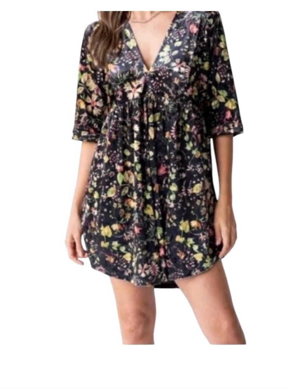 NATURAL LIFE velvet black with floral dress